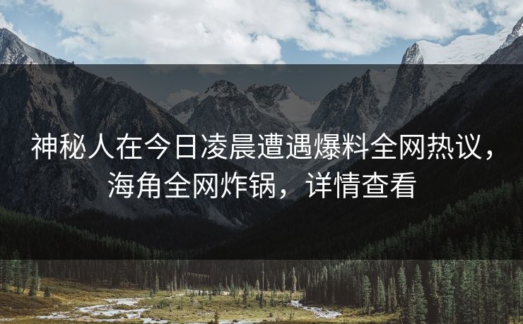 神秘人在今日凌晨遭遇爆料全网热议，海角全网炸锅，详情查看