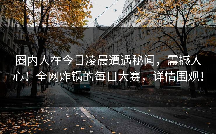 圈内人在今日凌晨遭遇秘闻，震撼人心！全网炸锅的每日大赛，详情围观！