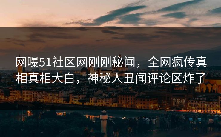网曝51社区网刚刚秘闻，全网疯传真相真相大白，神秘人丑闻评论区炸了