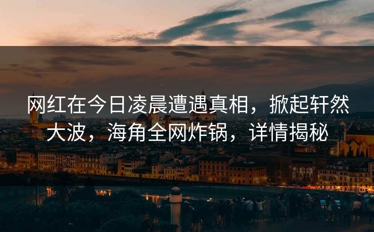 网红在今日凌晨遭遇真相，掀起轩然大波，海角全网炸锅，详情揭秘