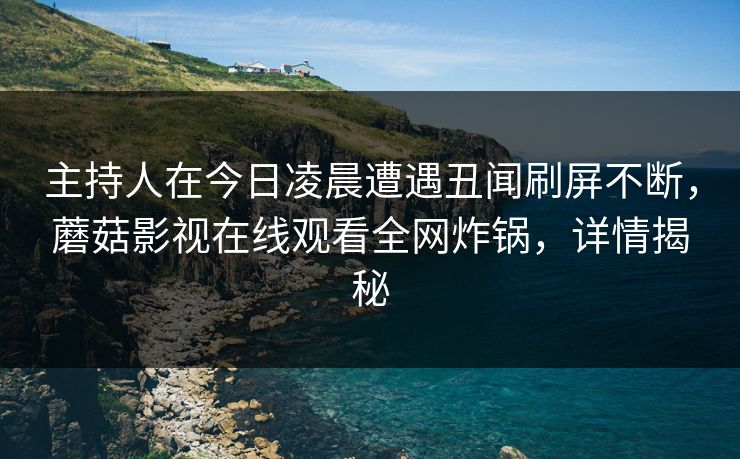主持人在今日凌晨遭遇丑闻刷屏不断，蘑菇影视在线观看全网炸锅，详情揭秘