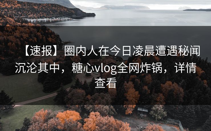【速报】圈内人在今日凌晨遭遇秘闻沉沦其中，糖心vlog全网炸锅，详情查看